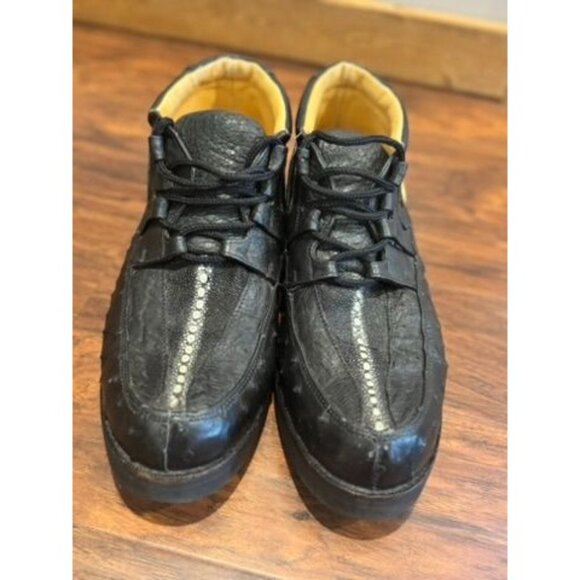 Mens Black Exotic Ostrich/COCO Leather Shoes Padded Collar Comfort Dress sz 11 - Picture 3 of 15
